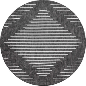 Charcoal Gray 6' 1 x 6' 1 Outdoor Modern Round Area Rug Weather Resistant for Patio, Deck, Terrace, Balcony, Porch 100% Polypropylene Modern Outside Carpet for Sale at Rug Engine