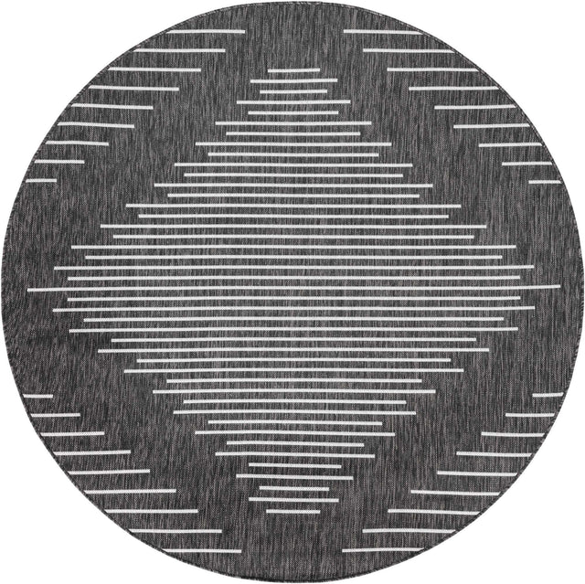 Charcoal Gray 6' 1 x 6' 1 Outdoor Modern Round Area Rug Weather Resistant for Patio, Deck, Terrace, Balcony, Porch 100% Polypropylene Modern Outside Carpet for Sale at Rug Engine