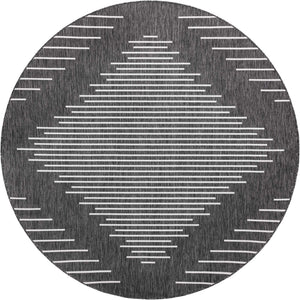Charcoal Gray 7' 10 x 7' 10 Outdoor Modern Round Area Rug Weather Resistant for Patio, Deck, Terrace, Balcony, Porch 100% Polypropylene Modern Outside Carpet for Sale at Rug Engine