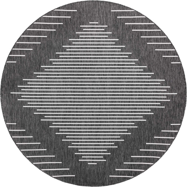 Charcoal Gray 7' 10 x 7' 10 Outdoor Modern Round Area Rug Weather Resistant for Patio, Deck, Terrace, Balcony, Porch 100% Polypropylene Modern Outside Carpet for Sale at Rug Engine