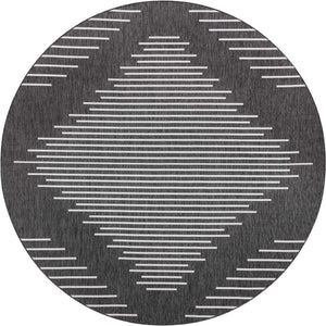 Charcoal Gray 10' 8 x 10' 8 Outdoor Modern Round Area Rug Weather Resistant for Patio, Deck, Terrace, Balcony, Porch 100% Polypropylene Modern Outside Carpet for Sale at Rug Engine