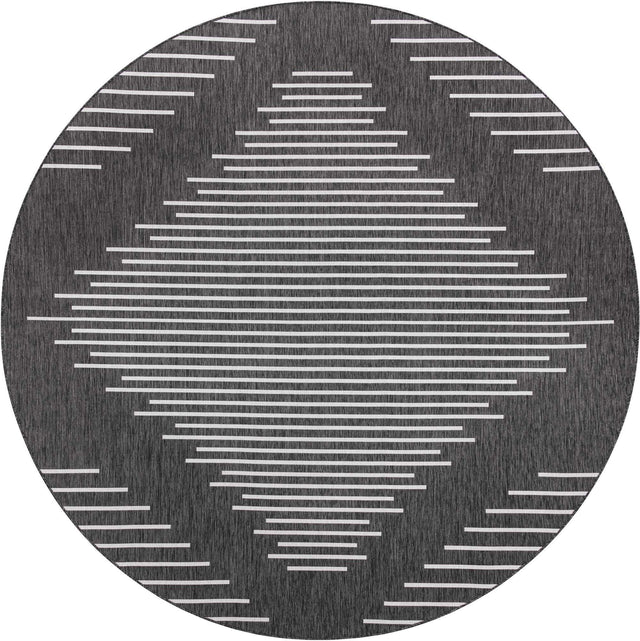 Charcoal Gray 10' 8 x 10' 8 Outdoor Modern Round Area Rug Weather Resistant for Patio, Deck, Terrace, Balcony, Porch 100% Polypropylene Modern Outside Carpet for Sale at Rug Engine