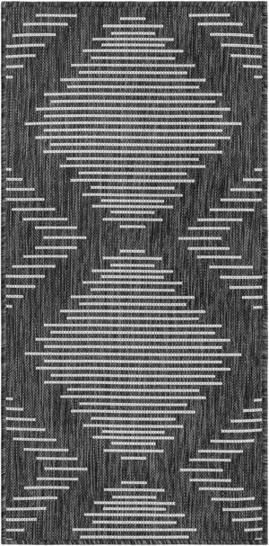 Charcoal Gray 2' x 4' 1 Outdoor Modern Runner Area Rug Weather Resistant for Patio, Deck, Terrace, Balcony, Porch 100% Polypropylene Modern Outside Carpet for Sale at Rug Engine