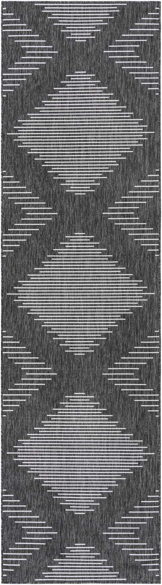 Charcoal Gray 3' 3 x 12' Outdoor Modern Runner Area Rug Weather Resistant for Patio, Deck, Terrace, Balcony, Porch 100% Polypropylene Modern Outside Carpet for Sale at Rug Engine