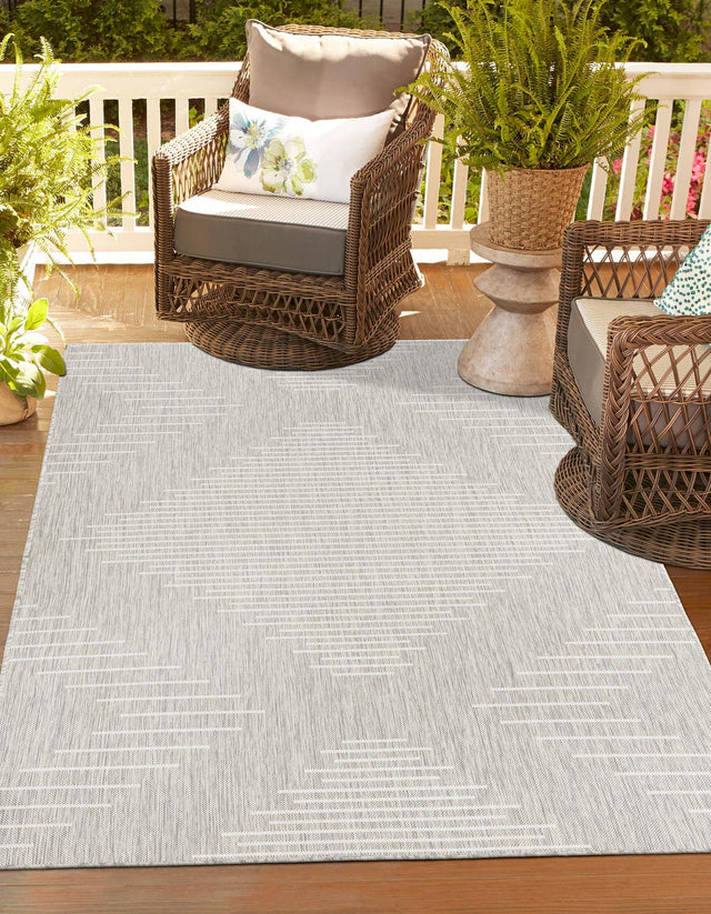 Gray 7' 10 x 11' Outdoor Modern Rectangle Area Rug Weather Resistant for Patio, Deck, Terrace, Balcony, Porch 100% Polypropylene Modern Outside Carpet for Sale at Rug Engine