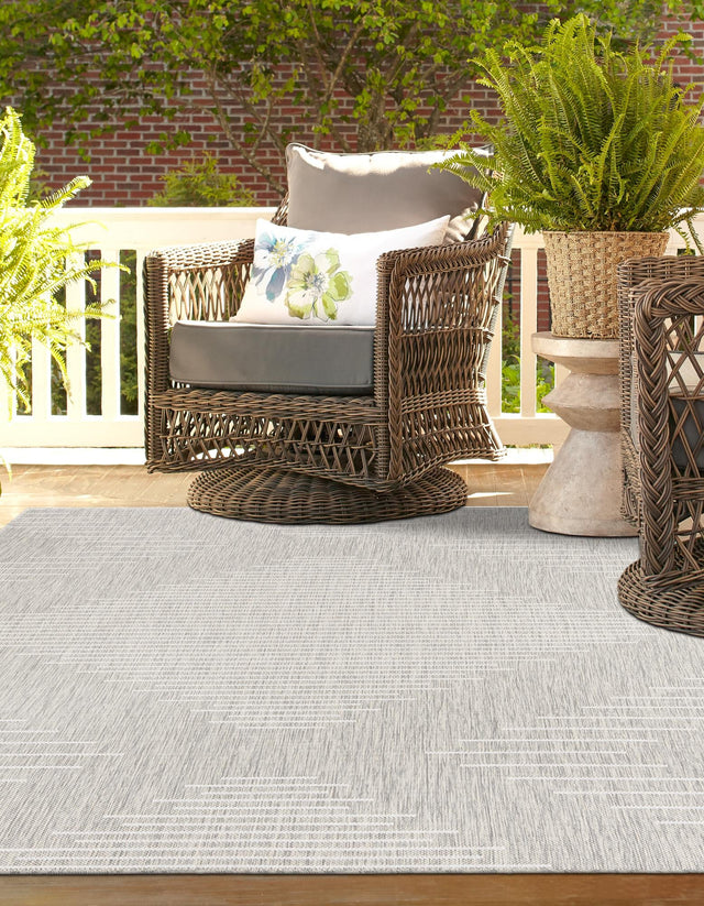 Gray 7' 10 x 11' Outdoor Modern Rectangle Area Rug Weather Resistant for Patio, Deck, Terrace, Balcony, Porch 100% Polypropylene Modern Outside Carpet for Sale at Rug Engine