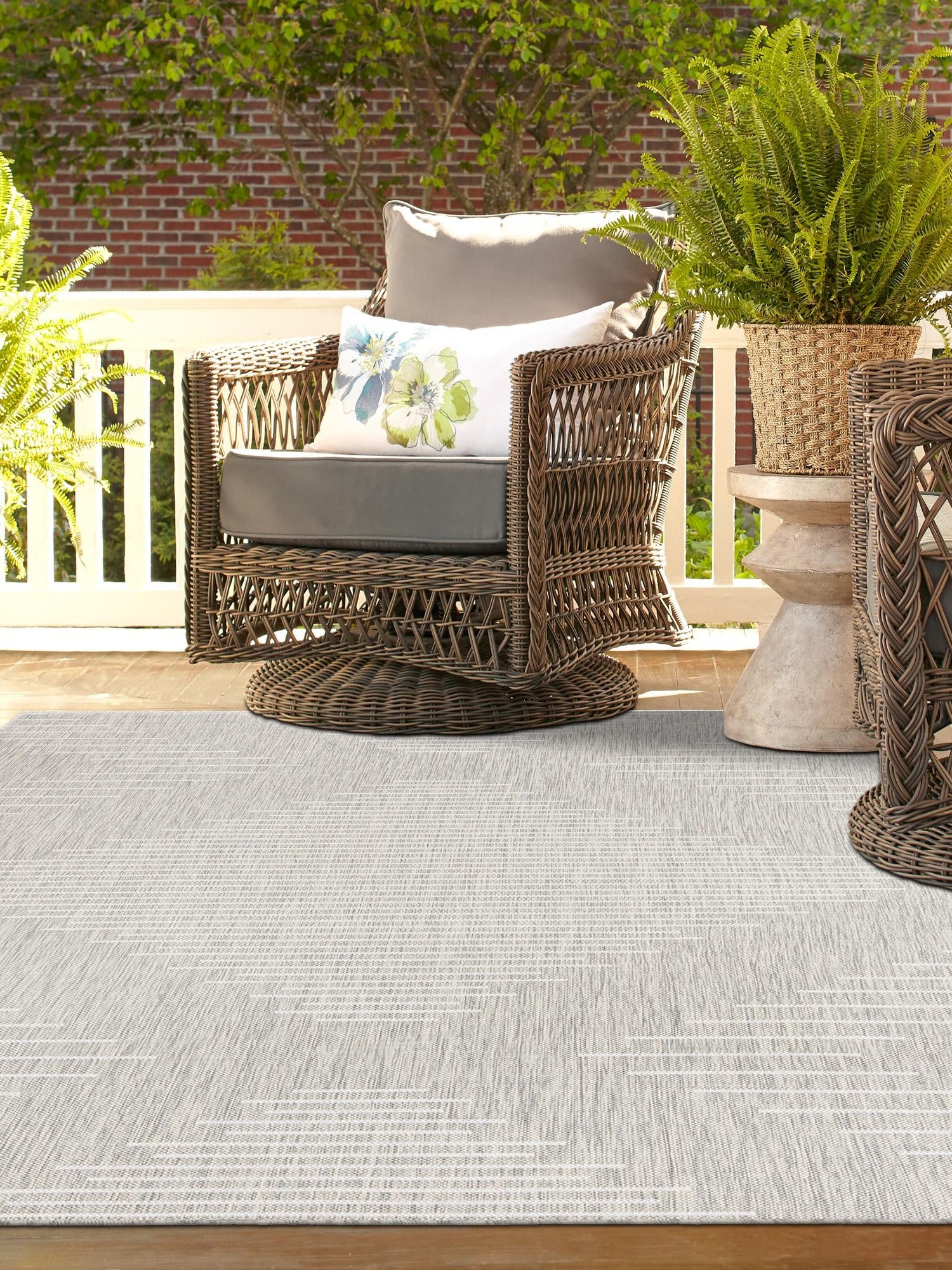 Gray 4' 1 x 6' 1 Outdoor Modern Rectangle Area Rug Weather Resistant for Patio, Deck, Terrace, Balcony, Porch 100% Polypropylene Modern Outside Carpet for Sale at Rug Engine
