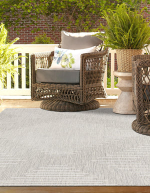 Gray 7' 1 x 10' Outdoor Modern Rectangle Area Rug Weather Resistant for Patio, Deck, Terrace, Balcony, Porch 100% Polypropylene Modern Outside Carpet for Sale at Rug Engine