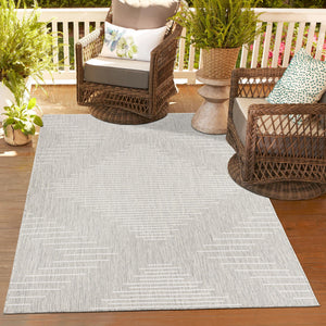 Gray 10' x 13' 1 Outdoor Modern Rectangle Area Rug Weather Resistant for Patio, Deck, Terrace, Balcony, Porch 100% Polypropylene Modern Outside Carpet for Sale at Rug Engine