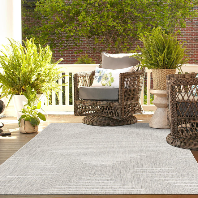 Gray 7' 10 x 11' Outdoor Modern Rectangle Area Rug Weather Resistant for Patio, Deck, Terrace, Balcony, Porch 100% Polypropylene Modern Outside Carpet for Sale at Rug Engine