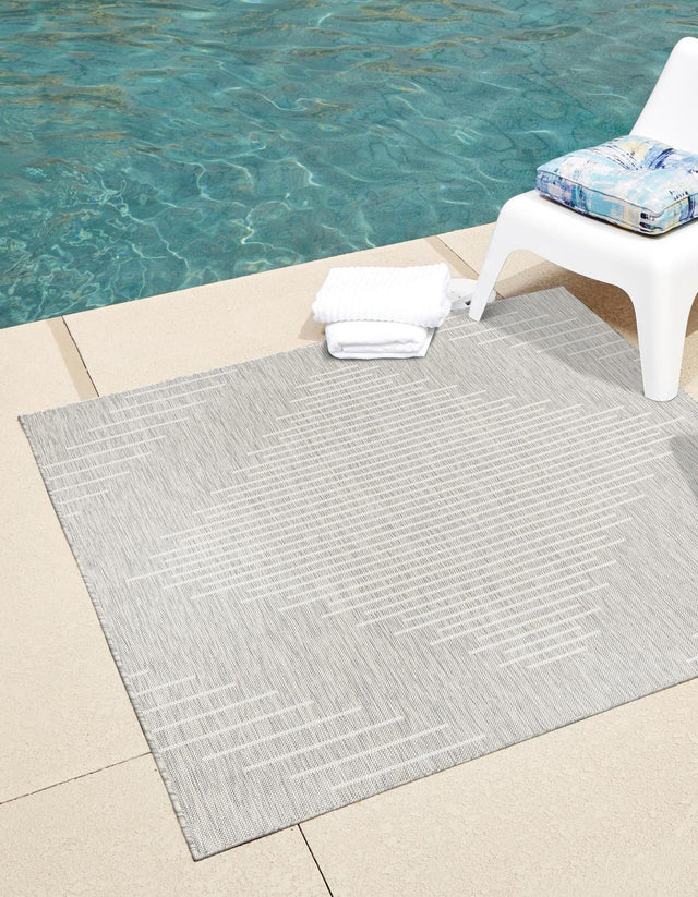 Gray 12' x 12' Outdoor Modern Square Area Rug Weather Resistant for Patio, Deck, Terrace, Balcony, Porch