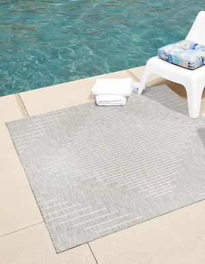 Gray 13' 1 x 13' 1 Outdoor Modern Square Area Rug Weather Resistant for Patio, Deck, Terrace, Balcony, Porch 100% Polypropylene Modern Outside Carpet for Sale at Rug Engine
