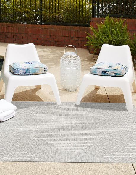Gray 12' x 12' Outdoor Modern Square Area Rug Weather Resistant for Patio, Deck, Terrace, Balcony, Porch