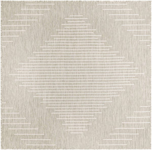 Gray 5' 3 x 5' 3 Outdoor Modern Square Area Rug Weather Resistant for Patio, Deck, Terrace, Balcony, Porch 100% Polypropylene Modern Outside Carpet for Sale at Rug Engine