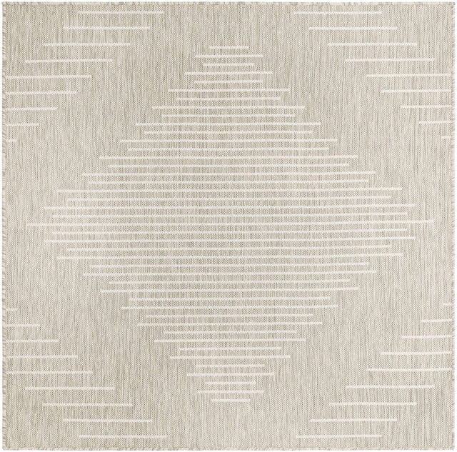 Gray 5' 3 x 5' 3 Outdoor Modern Square Area Rug Weather Resistant for Patio, Deck, Terrace, Balcony, Porch 100% Polypropylene Modern Outside Carpet for Sale at Rug Engine