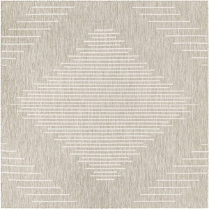Gray 7' 1 x 7' 1 Outdoor Modern Square Area Rug Weather Resistant for Patio, Deck, Terrace, Balcony, Porch 100% Polypropylene Modern Outside Carpet for Sale at Rug Engine