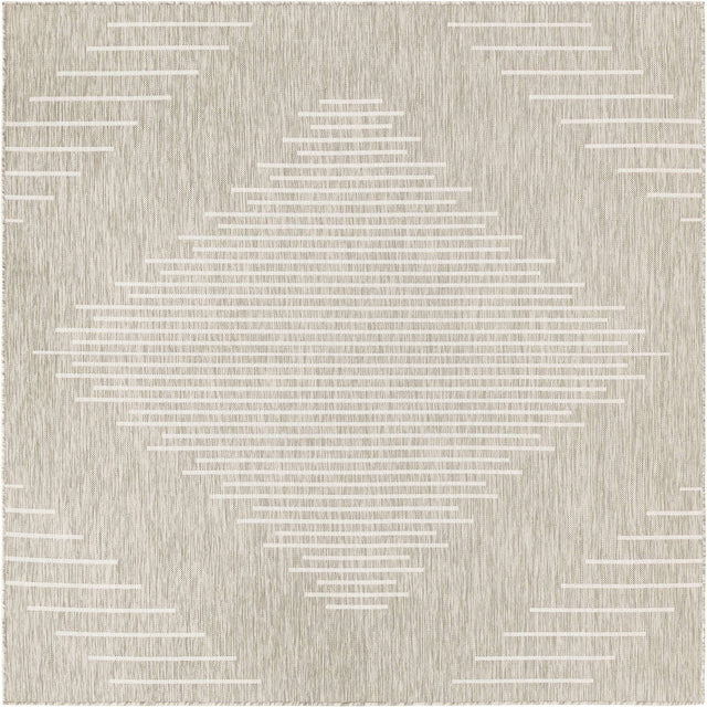 Gray 7' 1 x 7' 1 Outdoor Modern Square Area Rug Weather Resistant for Patio, Deck, Terrace, Balcony, Porch 100% Polypropylene Modern Outside Carpet for Sale at Rug Engine
