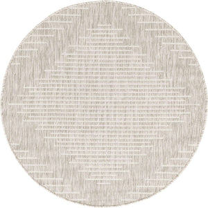 Gray 3' 1 x 3' 1 Outdoor Modern Round Area Rug Weather Resistant for Patio, Deck, Terrace, Balcony, Porch 100% Polypropylene Modern Outside Carpet for Sale at Rug Engine
