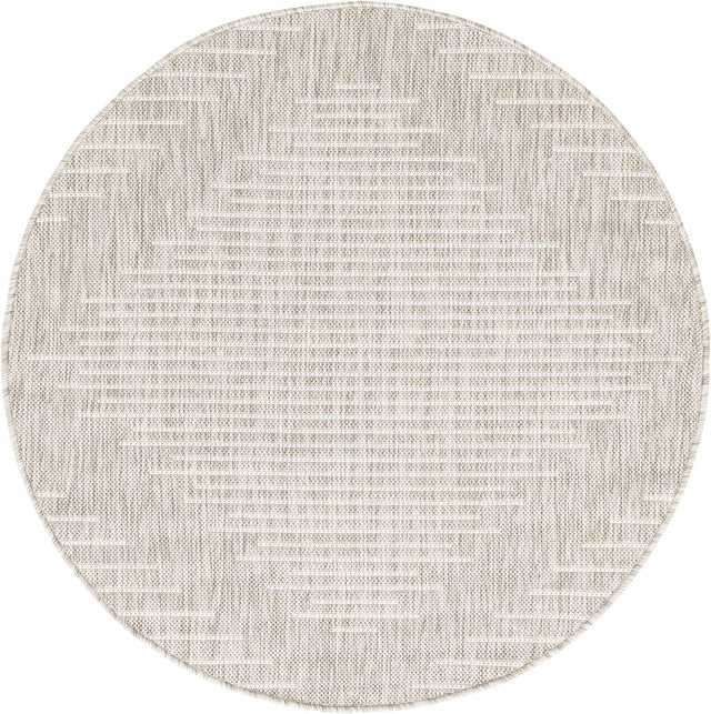 Gray 3' 1 x 3' 1 Outdoor Modern Round Area Rug Weather Resistant for Patio, Deck, Terrace, Balcony, Porch 100% Polypropylene Modern Outside Carpet for Sale at Rug Engine
