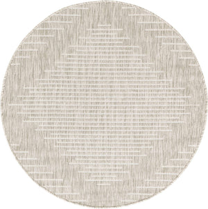 Gray 4' 1 x 4' 1 Outdoor Modern Round Area Rug Weather Resistant for Patio, Deck, Terrace, Balcony, Porch 100% Polypropylene Modern Outside Carpet for Sale at Rug Engine