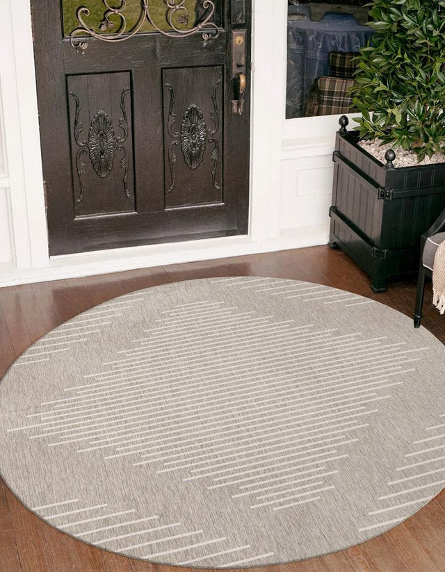 Gray 13' 1 x 13' 1 Outdoor Modern Round Area Rug Weather Resistant for Patio, Deck, Terrace, Balcony, Porch 100% Polypropylene Modern Outside Carpet for Sale at Rug Engine