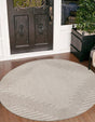 Gray 7' 10 x 7' 10 Outdoor Modern Round Area Rug Weather Resistant for Patio, Deck, Terrace, Balcony, Porch 100% Polypropylene Modern Outside Carpet for Sale at Rug Engine