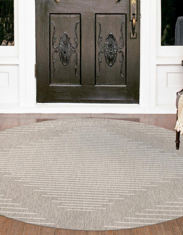 Gray 7' 10 x 7' 10 Outdoor Modern Round Area Rug Weather Resistant for Patio, Deck, Terrace, Balcony, Porch 100% Polypropylene Modern Outside Carpet for Sale at Rug Engine