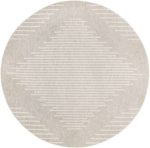 Gray 6' 1 x 6' 1 Outdoor Modern Round Area Rug Weather Resistant for Patio, Deck, Terrace, Balcony, Porch 100% Polypropylene Modern Outside Carpet for Sale at Rug Engine