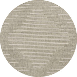 Gray 7' 10 x 7' 10 Outdoor Modern Round Area Rug Weather Resistant for Patio, Deck, Terrace, Balcony, Porch 100% Polypropylene Modern Outside Carpet for Sale at Rug Engine