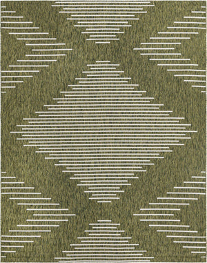 Green 9' x 12' Outdoor Modern Rectangle Area Rug Weather Resistant for Patio, Deck, Terrace, Balcony, Porch 100% Polypropylene Modern Outside Carpet for Sale at Rug Engine
