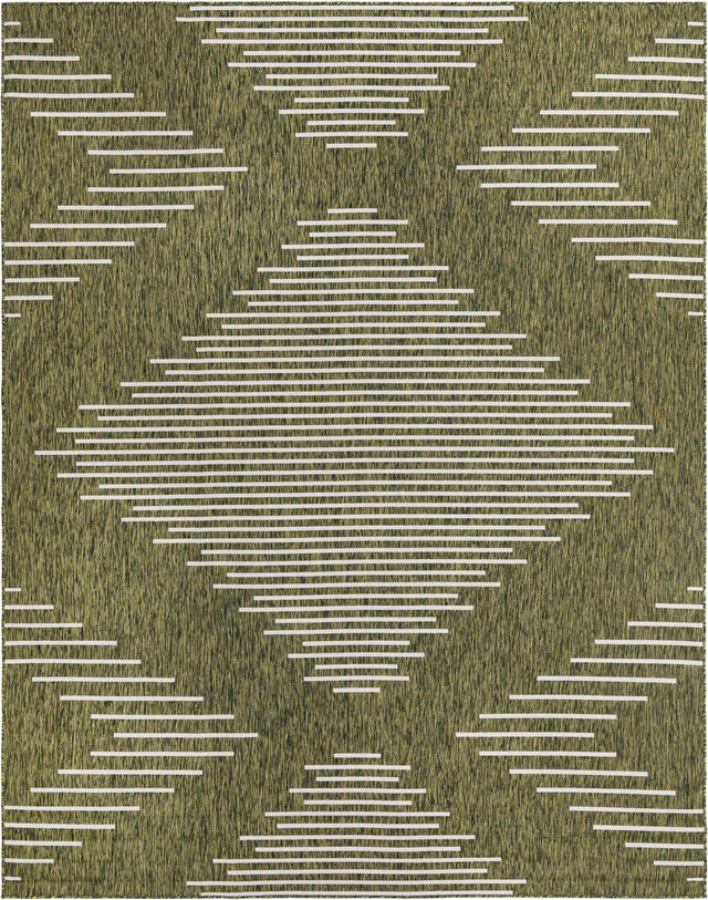Green 9' x 12' Outdoor Modern Rectangle Area Rug Weather Resistant for Patio, Deck, Terrace, Balcony, Porch 100% Polypropylene Modern Outside Carpet for Sale at Rug Engine