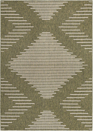 Green 7' 1 x 10' Outdoor Modern Rectangle Area Rug Weather Resistant for Patio, Deck, Terrace, Balcony, Porch 100% Polypropylene Modern Outside Carpet for Sale at Rug Engine