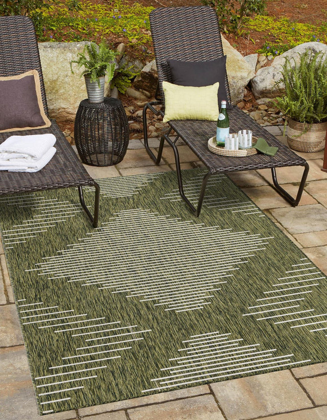 Green 2' x 3' 1 Outdoor Modern Rectangle Area Rug Weather Resistant for Patio, Deck, Terrace, Balcony, Porch