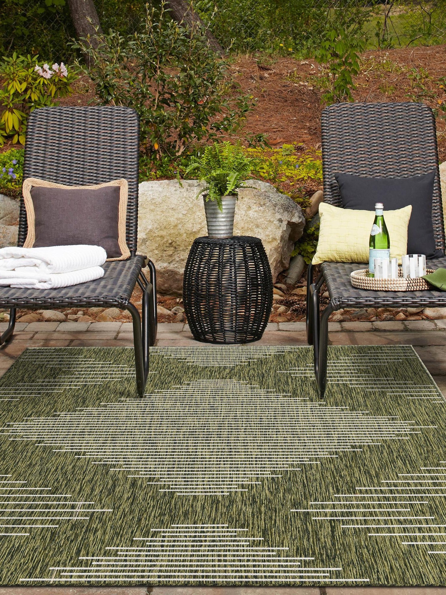 Green 4' 1 x 6' 1 Outdoor Modern Rectangle Area Rug Weather Resistant for Patio, Deck, Terrace, Balcony, Porch 100% Polypropylene Modern Outside Carpet for Sale at Rug Engine