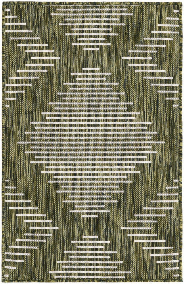 Green 2' x 3' 1 Outdoor Modern Rectangle Area Rug Weather Resistant for Patio, Deck, Terrace, Balcony, Porch