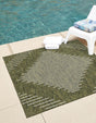 Green 5' 3 x 5' 3 Outdoor Modern Square Area Rug Weather Resistant for Patio, Deck, Terrace, Balcony, Porch 100% Polypropylene Modern Outside Carpet for Sale at Rug Engine