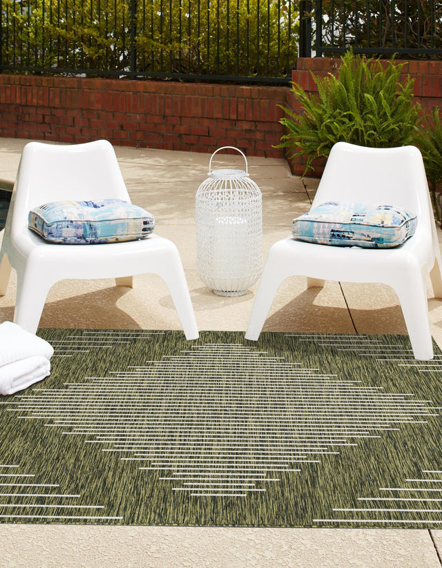 Green 7' 1 x 7' 1 Outdoor Modern Square Area Rug Weather Resistant for Patio, Deck, Terrace, Balcony, Porch 100% Polypropylene Modern Outside Carpet for Sale at Rug Engine