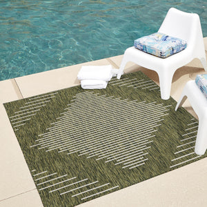 Green 13' 1 x 13' 1 Outdoor Modern Square Area Rug Weather Resistant for Patio, Deck, Terrace, Balcony, Porch 100% Polypropylene Modern Outside Carpet for Sale at Rug Engine