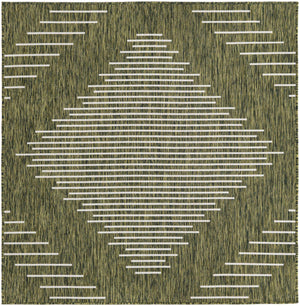 Green 5' 3 x 5' 3 Outdoor Modern Square Area Rug Weather Resistant for Patio, Deck, Terrace, Balcony, Porch 100% Polypropylene Modern Outside Carpet for Sale at Rug Engine