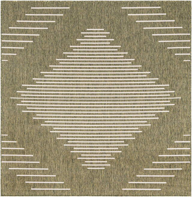 Green 7' 1 x 7' 1 Outdoor Modern Square Area Rug Weather Resistant for Patio, Deck, Terrace, Balcony, Porch 100% Polypropylene Modern Outside Carpet for Sale at Rug Engine