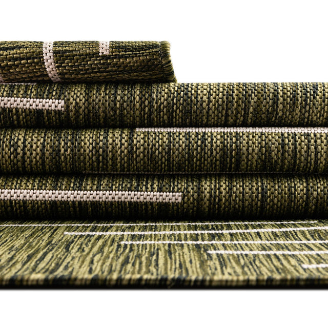 Green 13' 1 x 13' 1 Outdoor Modern Square Area Rug Weather Resistant for Patio, Deck, Terrace, Balcony, Porch 100% Polypropylene Modern Outside Carpet for Sale at Rug Engine