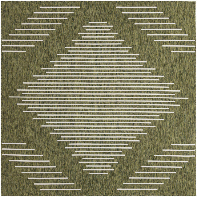 Green 10' 8 x 10' 8 Outdoor Modern Square Area Rug Weather Resistant for Patio, Deck, Terrace, Balcony, Porch 100% Polypropylene Modern Outside Carpet for Sale at Rug Engine