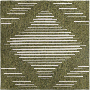 Green 13' 1 x 13' 1 Outdoor Modern Square Area Rug Weather Resistant for Patio, Deck, Terrace, Balcony, Porch 100% Polypropylene Modern Outside Carpet for Sale at Rug Engine