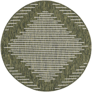 Green 3' 1 x 3' 1 Outdoor Modern Round Area Rug Weather Resistant for Patio, Deck, Terrace, Balcony, Porch 100% Polypropylene Modern Outside Carpet for Sale at Rug Engine