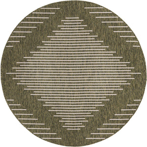 Green 6' 1 x 6' 1 Outdoor Modern Round Area Rug Weather Resistant for Patio, Deck, Terrace, Balcony, Porch 100% Polypropylene Modern Outside Carpet for Sale at Rug Engine