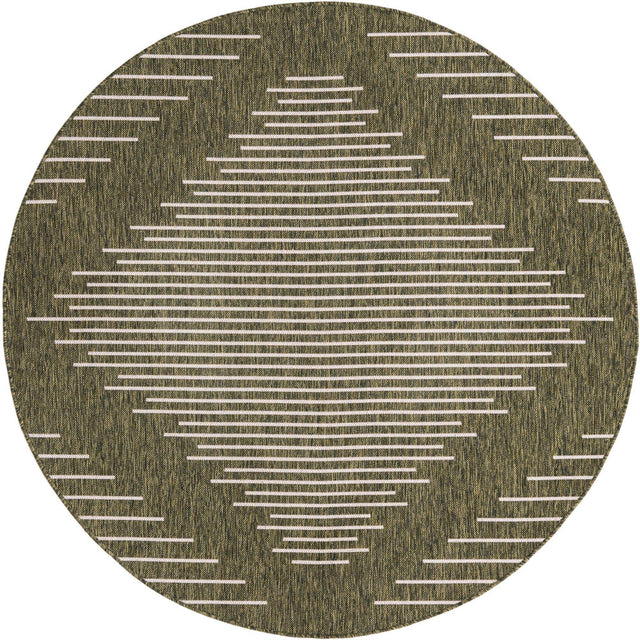 Green 6' 1 x 6' 1 Outdoor Modern Round Area Rug Weather Resistant for Patio, Deck, Terrace, Balcony, Porch 100% Polypropylene Modern Outside Carpet for Sale at Rug Engine