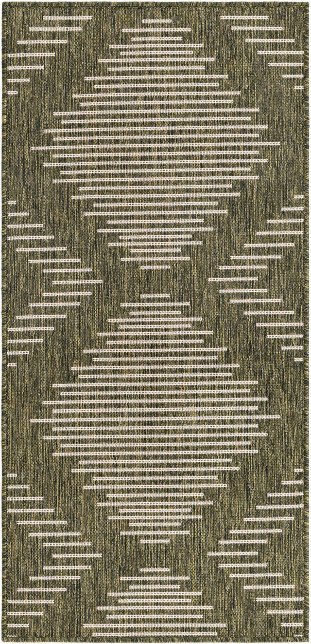 Green 2' x 4' 1 Outdoor Modern Runner Area Rug Weather Resistant for Patio, Deck, Terrace, Balcony, Porch 100% Polypropylene Modern Outside Carpet for Sale at Rug Engine
