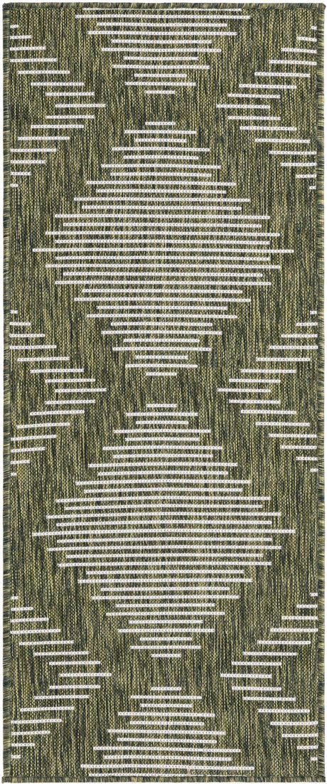 Green 2' x 5' 3 Outdoor Modern Runner Rug