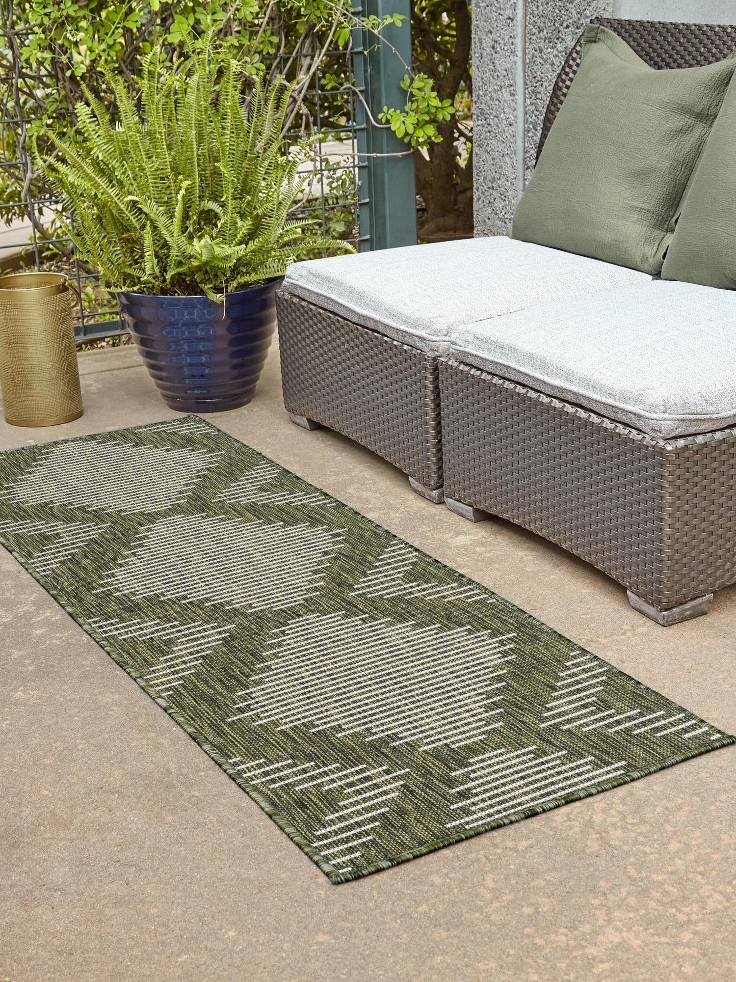 Green 2' x 8' Outdoor Modern Runner Area Rug Weather Resistant for Patio, Deck, Terrace, Balcony, Porch 100% Polypropylene Modern Outside Carpet for Sale at Rug Engine
