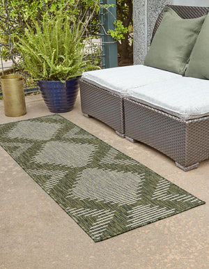 Green 2' 7 x 12' Outdoor Modern Runner Area Rug Weather Resistant for Patio, Deck, Terrace, Balcony, Porch 100% Polypropylene Modern Outside Carpet for Sale at Rug Engine
